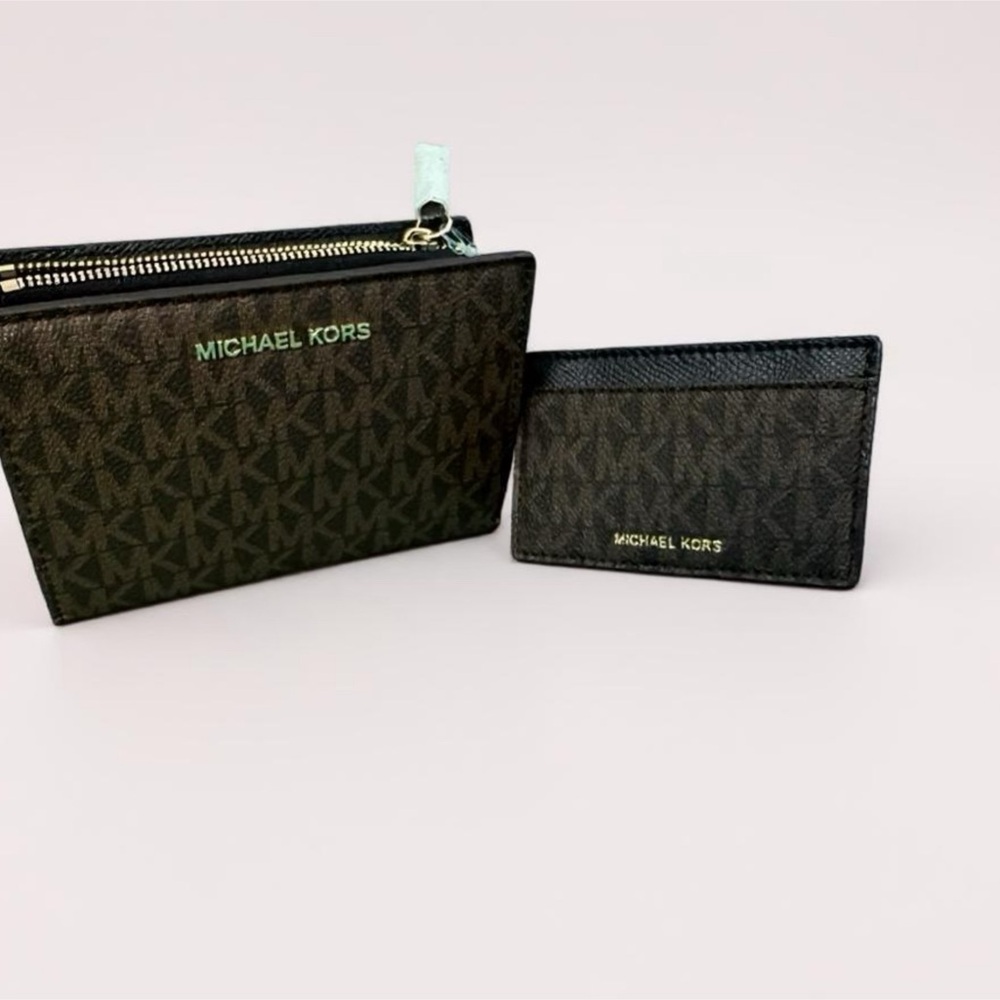 Michael Kors Dark Brown and Gold Pouch and Card Holder